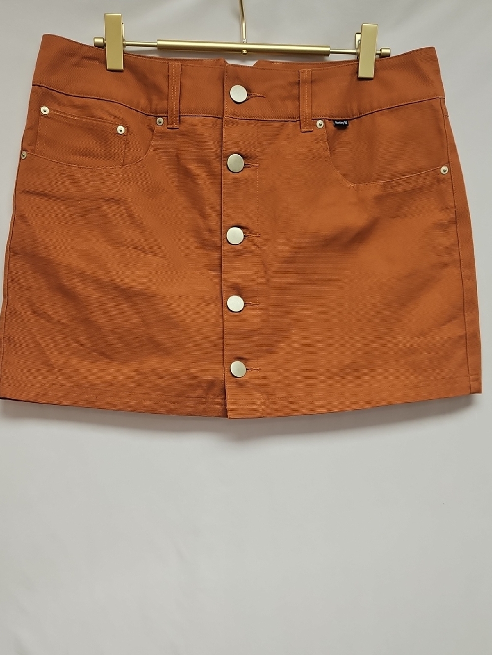 Hurley Wilson A-Line Orange Button-Front Mini Skirt